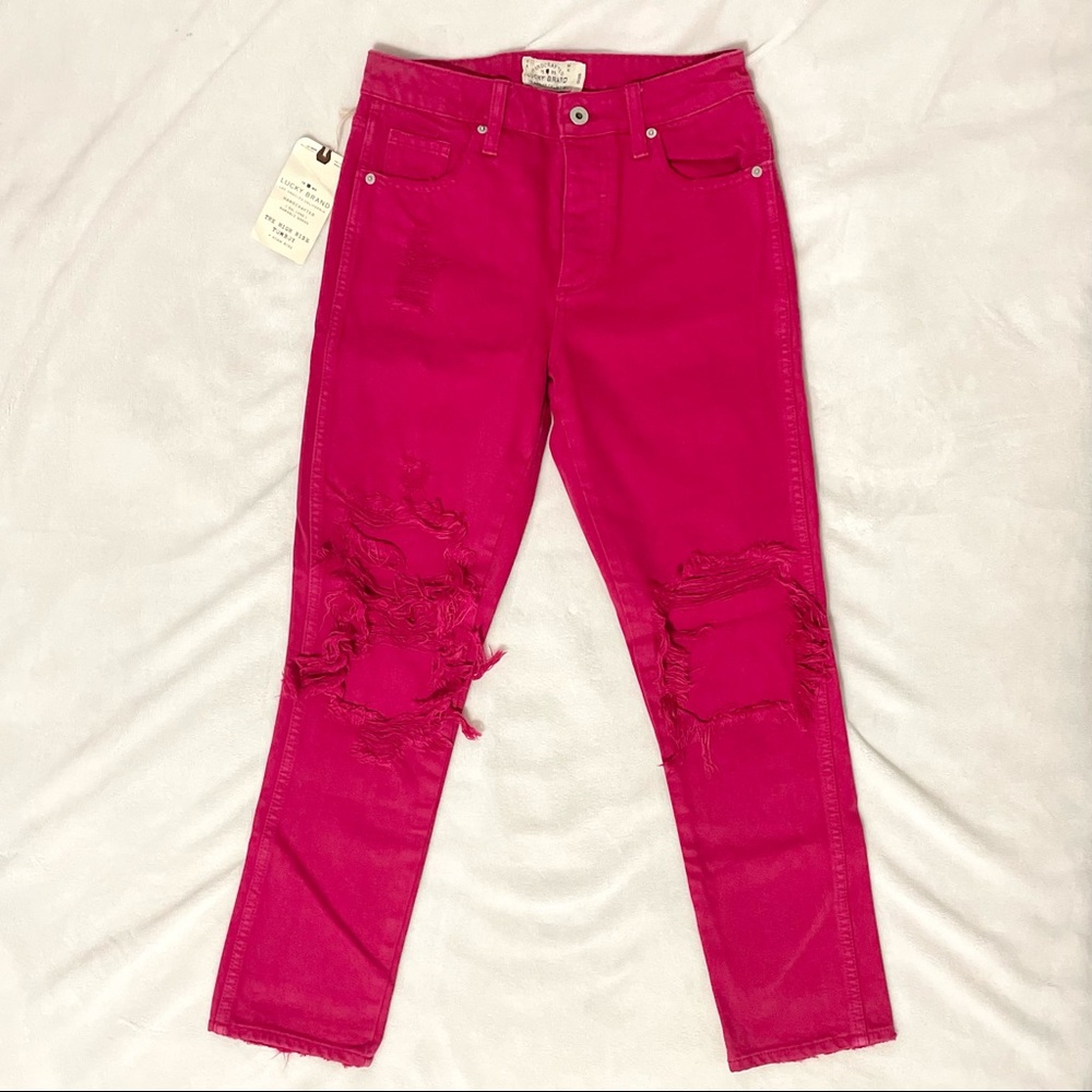 Lucky brand pink boyfriend jeans